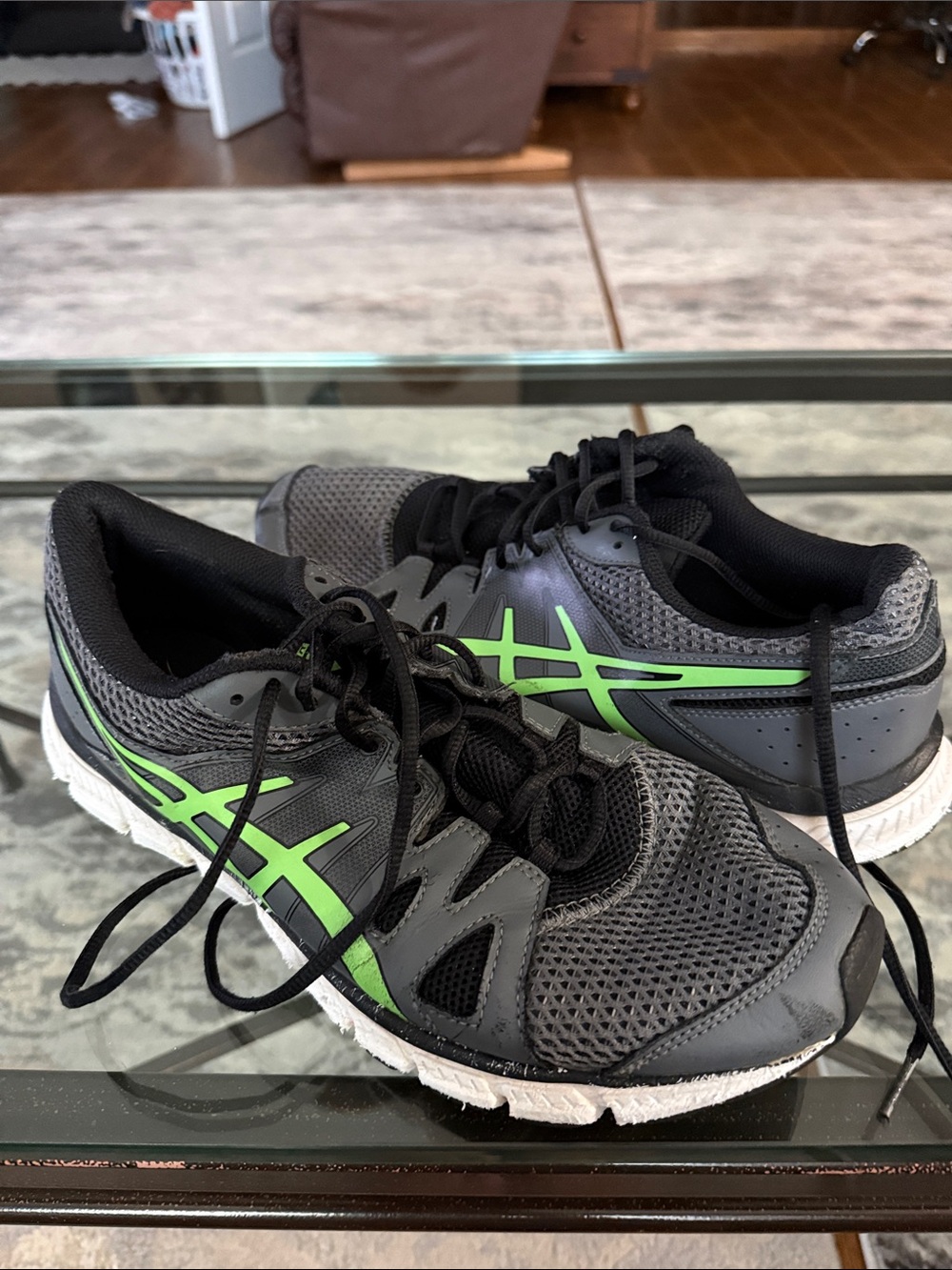 Asics Men's Gray Athletic Shoes with Neon Green Accents